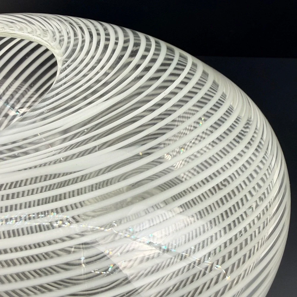 Vintage Murano‎ Venini Mezza Filigrana Glass Vase White Latticino Spiral MCM
